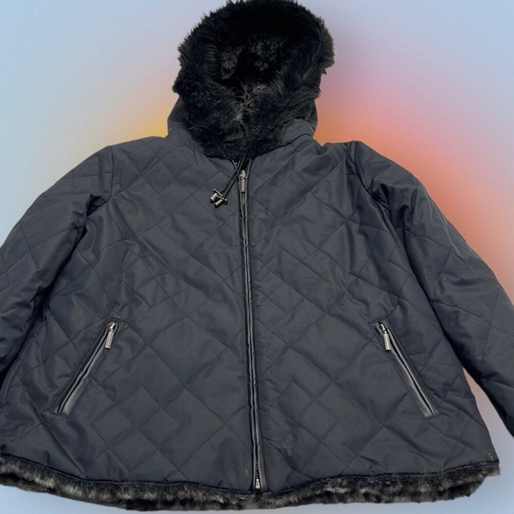 KAREN HART Women’s Large REVERSIBLE Black Faux Fur Coat ⭐️ - Picture 4 of 6